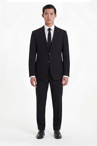 Sabri Özel Siyah Slim Fit 6 Drop Mono Yaka Modal Kumaş Lastikli Bel Astarsız Takım Elbise