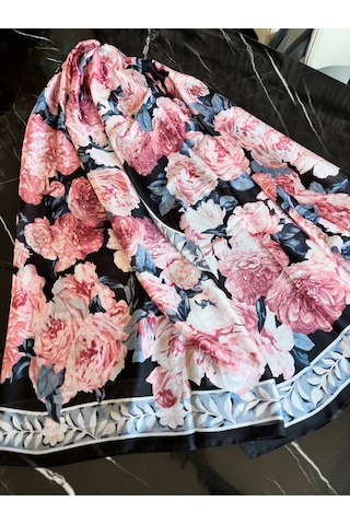 Miorel Scarfs Soft Gül Desen Vual İpek Şal Fular Silk Scarfs Shawl Hijab Pembe