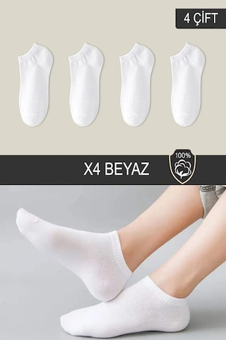 Esinti Renkli Pamuk Erkek Kadın Patik Çorap Kısa Spor Koşu Çorabı 4 Çift Beyaz - Siyah