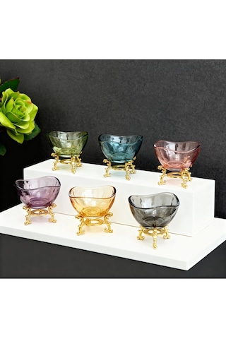 Çnr Home Collection 6 Lı Lüks Kahve Yanı Renkli Mini Lokumluk - Şekerlik - Sosluk - Reçellik - Şekerlik - Kase Çok Renkli