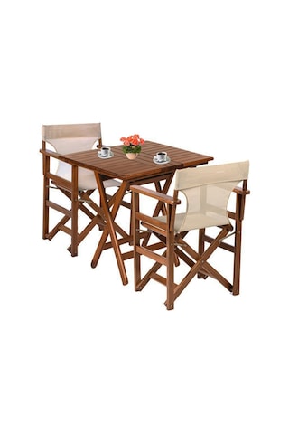 Yönetmen Katlanır Ahşap Bahçe Balkon Seti: 80x80 Masa +2 Sandalye Kahverengi