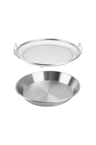 Ximistore9 20cm Paslanmaz Çelik Alev Fritöz Filtre Seti - Yağ Çıkarıcı Kafes Ve Fırın Tablası 2 Parça Gümüş