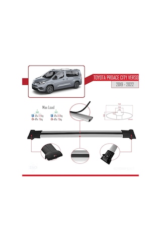 Toyota Proace City Verso 2019-2022 Arası İle Uyumlu Fly Model Ara Atkı Tavan Barı Gri 4 Adet Bar