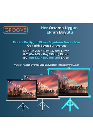 Groove Vizio Pro 150 Inch 332x188cm Blackout Işık Geçirmez Tripod Ayaklı Projeksiyon Perdesi