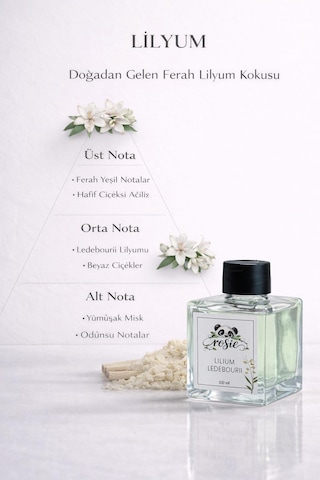 Rosie Lilium Ledebourii Çubuklu Oda Kokusu 100 Ml Lilyum Çiçeği Ferahlığı