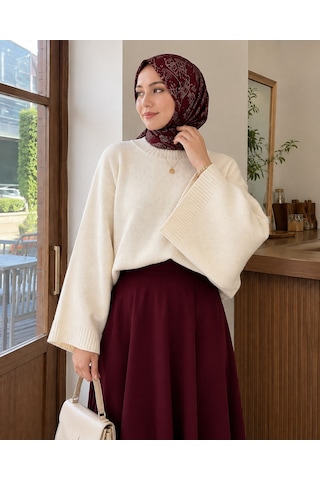 Unika Boutique Kadın Yarasa Kol Oversize Triko Kazak Ekru