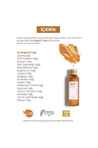 Sinoz No:16 Mucizevi Işıltılı Saç Ve Vücut Bakım Yağı - Parıltılı Nemlendirici Bakım 100 Ml