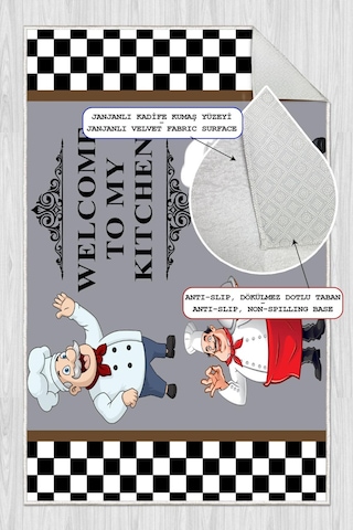 Dijital Baskılı Dekoratif Kaymaz Taban Yıkanabilir Aşçı Desenli Halı Mutfak Halısı Yolluk Salon Halısı