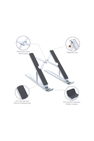 Geeroyoo Alüminyum Ergonomik Dizüstü Bilgisayar Tutucu - 8-17.3 İnç Uyumlu, 6 Seviye Yükseklik Ayarı, Taşınabilir Soğutucu Tablet Stant