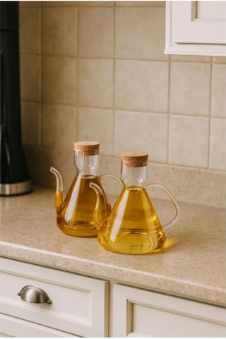 2lı Borosilikat Cam Mantar Kapaklı Yagdanlık 500 Ml Şeffaf