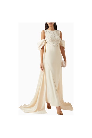 Ac By Aanchal Chanda Embellished Off - Shoulder Maxi Kadın Elbise Kırık Beyaz
