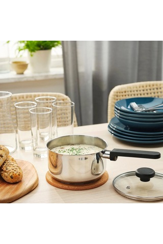 Ikea Mıddagsmat Kapaklı Tencere 2 L 18 Cm Krom - Siyah 2 Parça Gümüş - Siyah