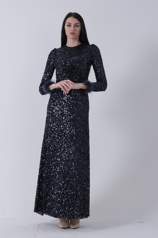 Feminist Lacivert Bilek Ucu Tüylü Pul Payetli Tesettür Abiye 6502496.02 Lacivert