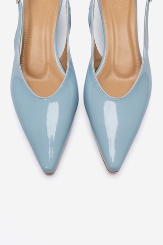 Luvishoes Rosella Bebe Mavi Rugan Mini Dolgu Kadın Topuklu Ayakkabı