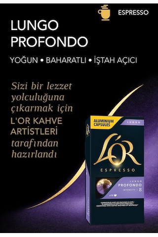 L'or Lungo Profondo Intensity 8 Nespresso Uyumlu Kapsül Kahve 10 x 10'lu