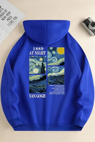 Vangogh Baskılı Oversize Sweatshirt Mavi