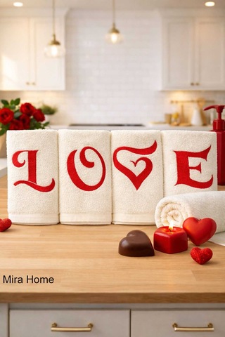 Love Nakışlı 4lü Mutfak Havlusu Seti 30x50 Cm 11