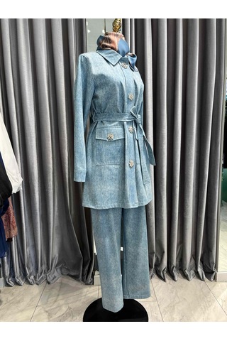 Selinada Taşlı Kot Ceket - Açık Mavi - 40 Açık Mavi