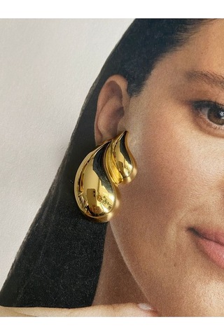 Pinery Jewels 2 Sıra Damla Paslanmaz Çelik Kadın Küpe Çifti Altın