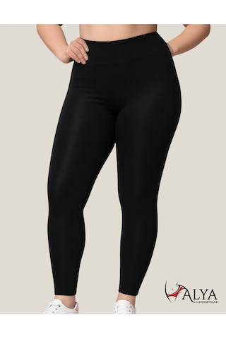 Toparlayıcı Yüksek Bel Kadın Günlük Spor Parlak Tayt SiYAH