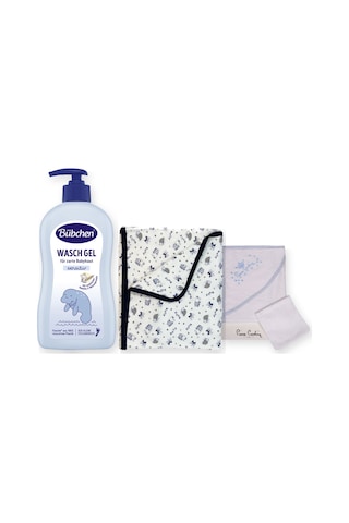 Baby Shower Hediye Seti 3 Parça: Pierre Cardin Kundak Havlu + Şampuan + Sema Baby Battaniye - Mavi