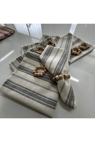 Dnc Home Tekstil Ndchome Gri Kalın Çizgili Keten 6lı Peçete Takımı Toka Hediyeli