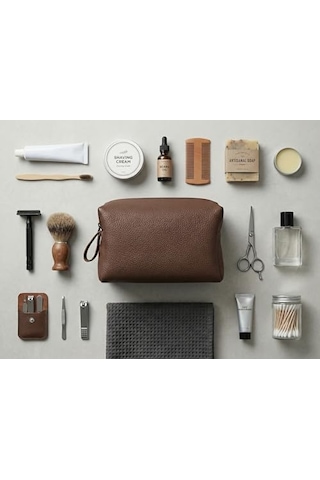 Deri Erkek Bakım Çantası Seyahat Organizeri Tıraş Çantası, Kişisel Bakım Ve Kozmetik Düzenleyici, Fermuarlı Geniş Hacimli Dopp Kit Kahverengi