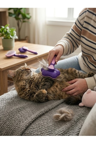 Otomatik Temizlenen Tuşlu Evcil Hayvan Tarağı - Kedi Ve Köpek Tüy Toplayıcı Fırça