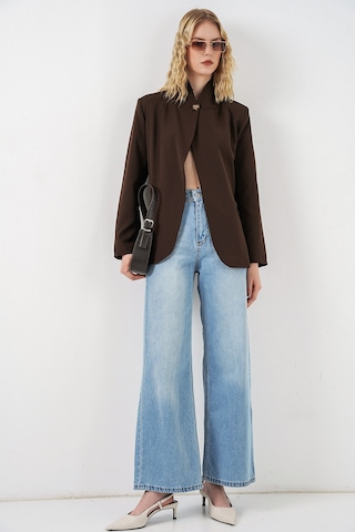 Bigdart Kadın Tek Düğmeli Oversize Blazer Ceket 0749 - Kahverengi