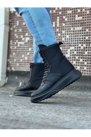 Wagoon Wg012 Kömür Cilt Uzun Bağcıklı Bot Kömür