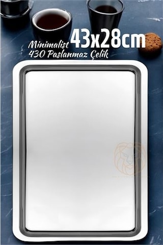 Zhlhome Sunum Tepsisi Çay Kahve Tepsisi 43x28 Cm 430 Paslanmaz Çelik Gümüş
