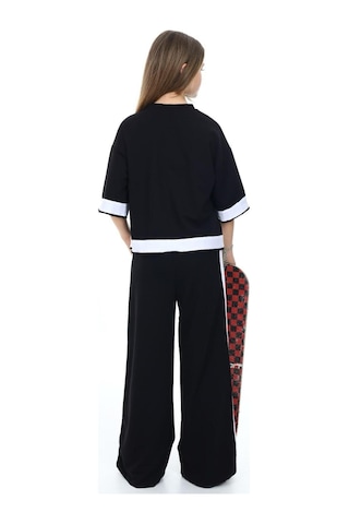 Kız Çocuk %100 Pamuk Oversize Yarım Kol Alt-üst Eşofman Takım-eşt-0013 Siyah