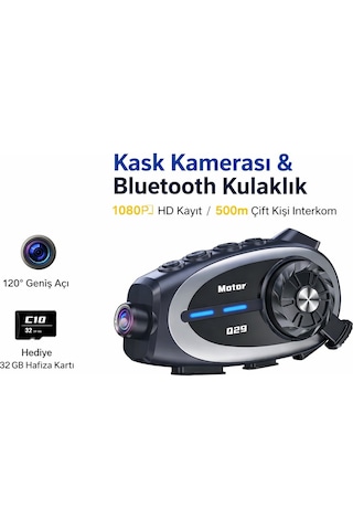 Motorsiklet Kask Için Interkom & Kamera 1080p Kayıt, 500 M Interkom, Ipx6 Su Geçirmez, Uzun Pil Ömrü