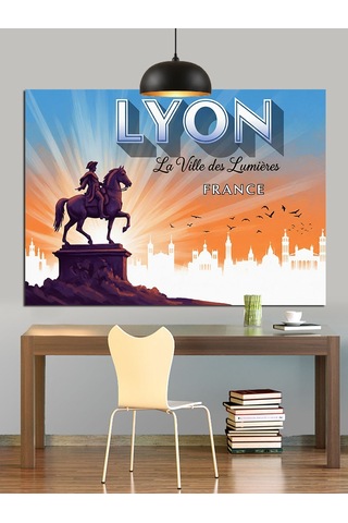Lyon Şehri Silüeti Posteri Dekoratif Kanvas - Mdf Ahşap Tablo
