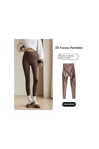 Kadın Sonbahar Ve Kış Peluş Kalınlaştırılmış Tayt - İlkbahar Ve Sonbahar Kahve