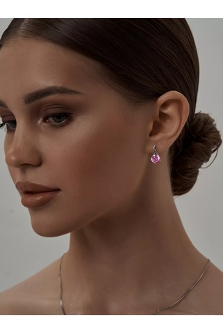 Asj Büyük Taşlı 925 Ayar Gümüş Küpeler 238437692 Pembe