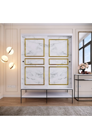 Pasific Home Martin 2 Kapaklı Sürgülü Gardırop Elbise Dolabı Beyaz - Beyaz Mermer 150 CM