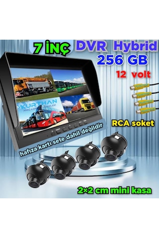 4 Adet 2 2 Cm Mini Kamera Ve 7 İnç Dvr Monitör 12 Volt 256 Gb