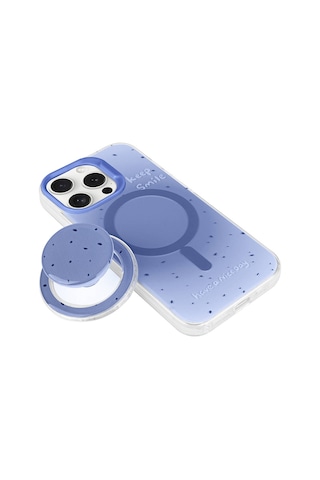 Apple Uyumlu iPhone 15 Pro Kılıf M-safe Şarj Özellikli Tak-çıkar Pop Soketli Zore Tiktok Kapak Mavi
