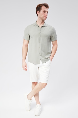 Braccas Erkek Beli Yarım Lastikli Keten Pamuk Karışımlı Slim Fit Şort Ekru Ekru