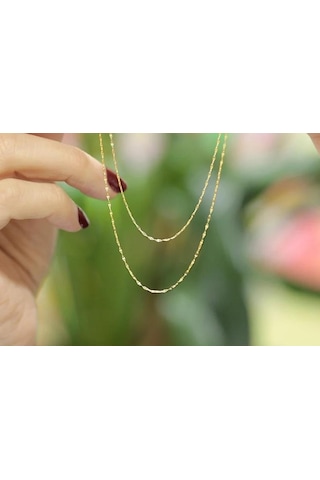 Diamine 14 Ayar Altın İnce Pullu Aynalı Zincir Kolye