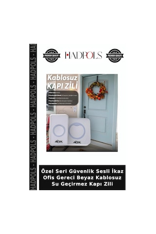 Özel Seri Güvenlik Sesli İkaz Ofis Gereci Beyaz Kablosuz Su Geçirmez Kapı Zili