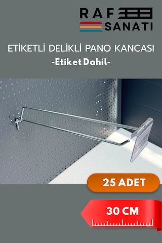 Etiketli Delikli Pano Kancası 30 Cm 25 Adet Tel Askı Kancası Delikli Panel Raf Askısı Fon Kancası Etiketli Metalik