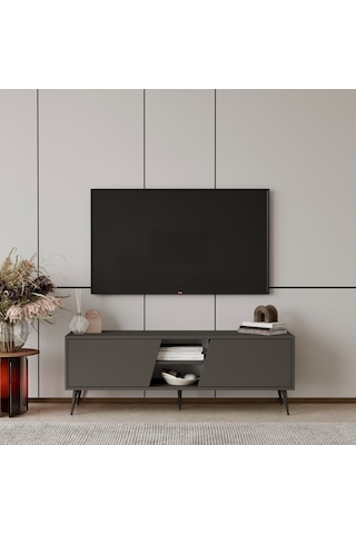 Roma Tv Ünitesi 120 Cm Mdf Metal Ayak Gri