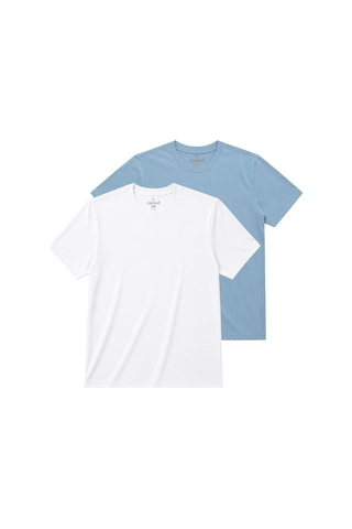 Ranud Erkek Regular Fit 2 Li Tişört,%100 Pamuk, Oeko-tex Yumuşak Fırçalı Süper Soft Kumaş Beyaz+soft Mavi