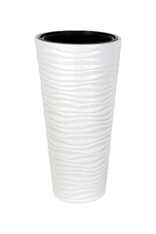 Beyaz Kumsal Vazo Dekoratif Uzun Saksı 5.5 lt 30*57cm