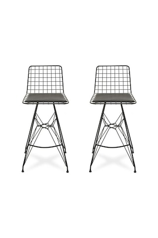 Akın Lüx 2'li Tel Bar Taburesi - Siyah Siyah