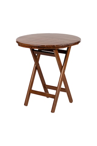 Motoryagmarket Bahçeme Datça 90Lık Katlanır Ahşap Bahçe Balkon Masası Yuvarlak- Ceviz