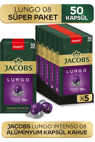 Jacobs Lungo 8 Intenso Nespresso Uyumlu Alüminyum Kapsül Kahve 5 x 10'lu
