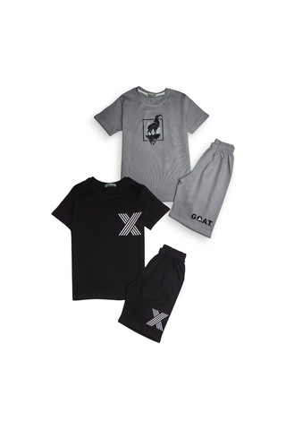 Minik Motion 2'li Set Kısa Kollu Tshirt Ve Şortlu Çocuk Minikmotion Alt Üst Takım Füme-siyah